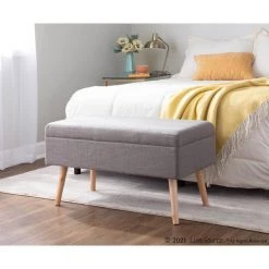 Storage Grey Fabric and Natural Wood Bench (16.75 x 31 x 15.50) by Lumisource -Cheap Lumisource Store grey fabric natural wood lumisource bedroom benches bc storage nagy 4f 1000