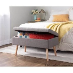Storage Grey Fabric and Natural Wood Bench (16.75 x 31 x 15.50) by Lumisource -Cheap Lumisource Store grey fabric natural wood lumisource bedroom benches bc storage nagy c3 1000