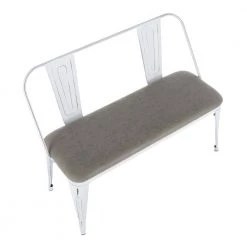 Oregon Grey and Vintage White Upholstered Bench by Lumisource -Cheap Lumisource Store grey fabric vintage white metal lumisource bedroom benches bc orup vw gy a0 1000