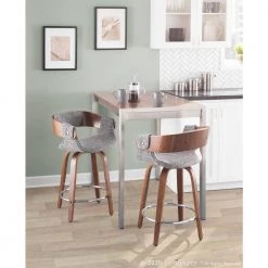 Elisa 33 in. Counter Height Bar Stool in Grey Fabric and Walnut Wood (Set of 2) by Lumisource 11 Elisa 33 in. Counter Height Bar Stool in Grey Fabric and Walnut Wood (Set of 2) by Lumisource -Cheap Lumisource Store grey fabric walnut wood lumisource bar stools b24 elisa2 swvr wlgy2 31 1000