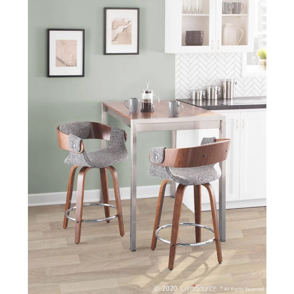 Elisa 33 in. Counter Height Bar Stool in Grey Fabric and Walnut Wood (Set of 2) by Lumisource 7 Elisa 33 in. Counter Height Bar Stool in Grey Fabric and Walnut Wood (Set of 2) by Lumisource - Image 5