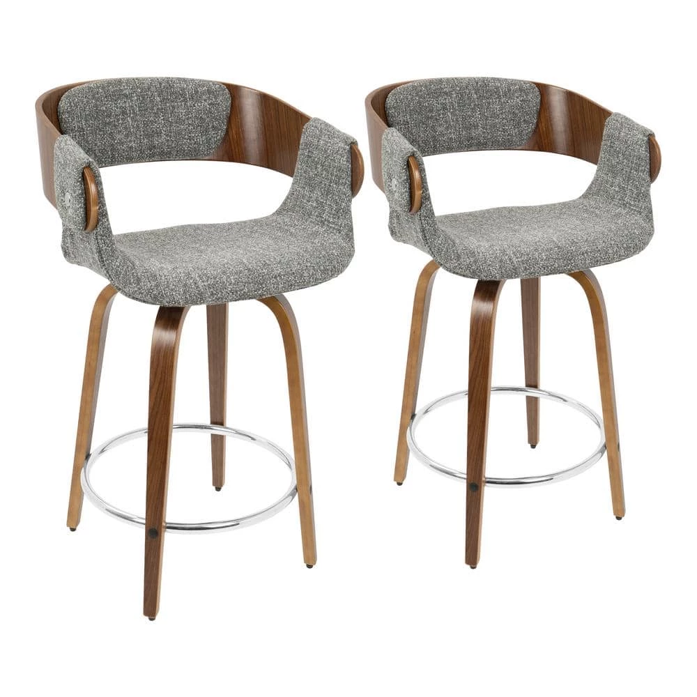 Elisa 33 in. Counter Height Bar Stool in Grey Fabric and Walnut Wood (Set of 2) by Lumisource 3 Elisa 33 in. Counter Height Bar Stool in Grey Fabric and Walnut Wood (Set of 2) by Lumisource