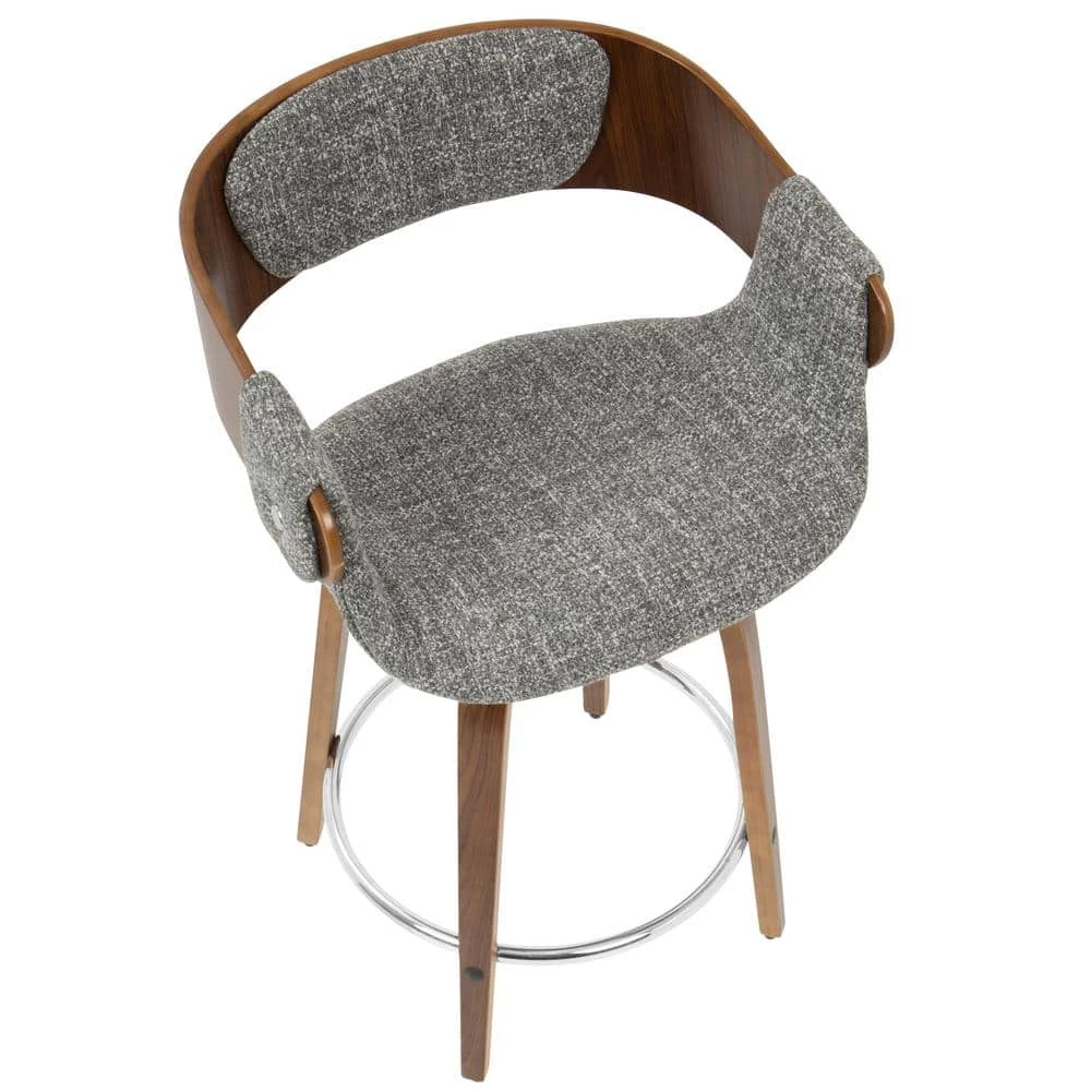 Elisa 33 in. Counter Height Bar Stool in Grey Fabric and Walnut Wood (Set of 2) by Lumisource 5 Elisa 33 in. Counter Height Bar Stool in Grey Fabric and Walnut Wood (Set of 2) by Lumisource - Image 3