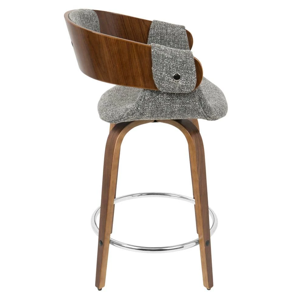 Elisa 33 in. Counter Height Bar Stool in Grey Fabric and Walnut Wood (Set of 2) by Lumisource 4 Elisa 33 in. Counter Height Bar Stool in Grey Fabric and Walnut Wood (Set of 2) by Lumisource - Image 2