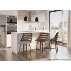 Trevi 36.25 in. Counter Height Bar Stool in Grey Fabric and Walnut Wood (Set of 2) by Lumisource -Cheap Lumisource Store grey fabric walnut wood lumisource bar stools b26 trevi2 swvx wlgy2 31 1000