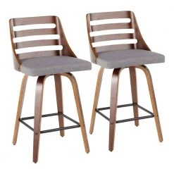 Cheap Lumisource Store 4 Trevi 36.25 in. Counter Height Bar Stool in Grey Fabric and Walnut Wood (Set of 2) by Lumisource