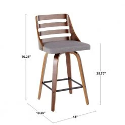 Trevi 36.25 in. Counter Height Bar Stool in Grey Fabric and Walnut Wood (Set of 2) by Lumisource -Cheap Lumisource Store grey fabric walnut wood lumisource bar stools b26 trevi2 swvx wlgy2 c3 1000