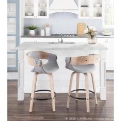 Elisa 34.5 in. Counter Height Bar Stool in Grey Fabric and White Washed Wood (Set of 2) by Lumisource 23 Elisa 34.5 in. Counter Height Bar Stool in Grey Fabric and White Washed Wood (Set of 2) by Lumisource -Cheap Lumisource Store grey fabric white washed wood lumisource bar stools b26 elisa2 swvr wwgy2 31 1000