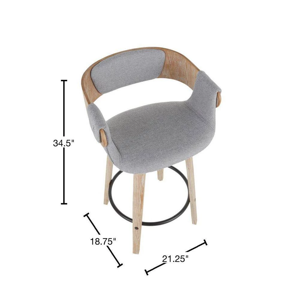 Elisa 34.5 in. Counter Height Bar Stool in Grey Fabric and White Washed Wood (Set of 2) by Lumisource 5 Elisa 34.5 in. Counter Height Bar Stool in Grey Fabric and White Washed Wood (Set of 2) by Lumisource - Image 3