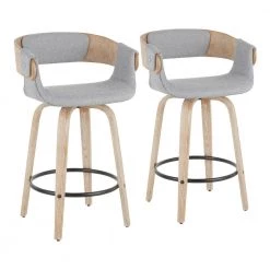 Elisa 34.5 in. Counter Height Bar Stool in Grey Fabric and White Washed Wood (Set of 2) by Lumisource
