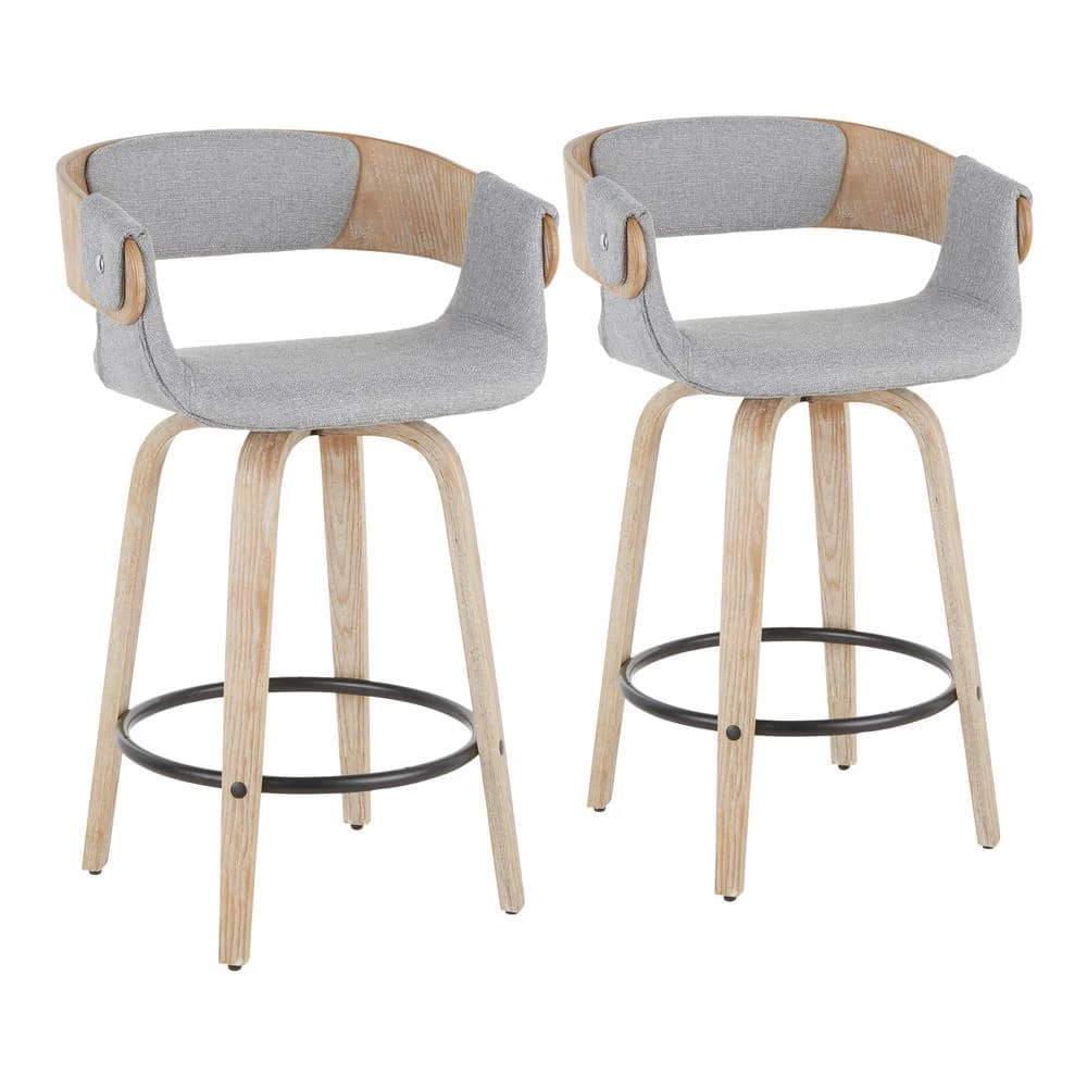 Elisa 34.5 in. Counter Height Bar Stool in Grey Fabric and White Washed Wood (Set of 2) by Lumisource 3 Elisa 34.5 in. Counter Height Bar Stool in Grey Fabric and White Washed Wood (Set of 2) by Lumisource
