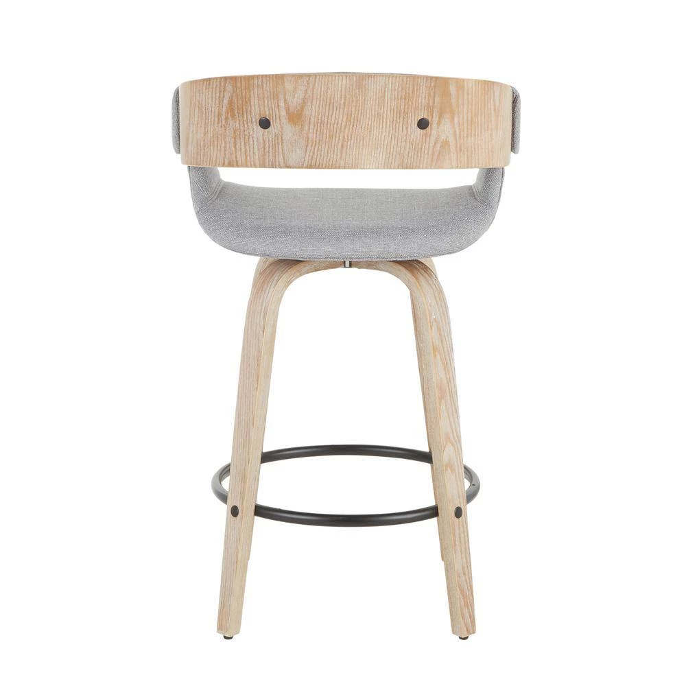 Elisa 34.5 in. Counter Height Bar Stool in Grey Fabric and White Washed Wood (Set of 2) by Lumisource 7 Elisa 34.5 in. Counter Height Bar Stool in Grey Fabric and White Washed Wood (Set of 2) by Lumisource - Image 5