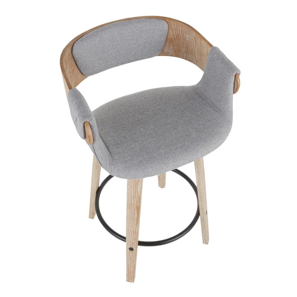 Elisa 34.5 in. Counter Height Bar Stool in Grey Fabric and White Washed Wood (Set of 2) by Lumisource 6 Elisa 34.5 in. Counter Height Bar Stool in Grey Fabric and White Washed Wood (Set of 2) by Lumisource - Image 4