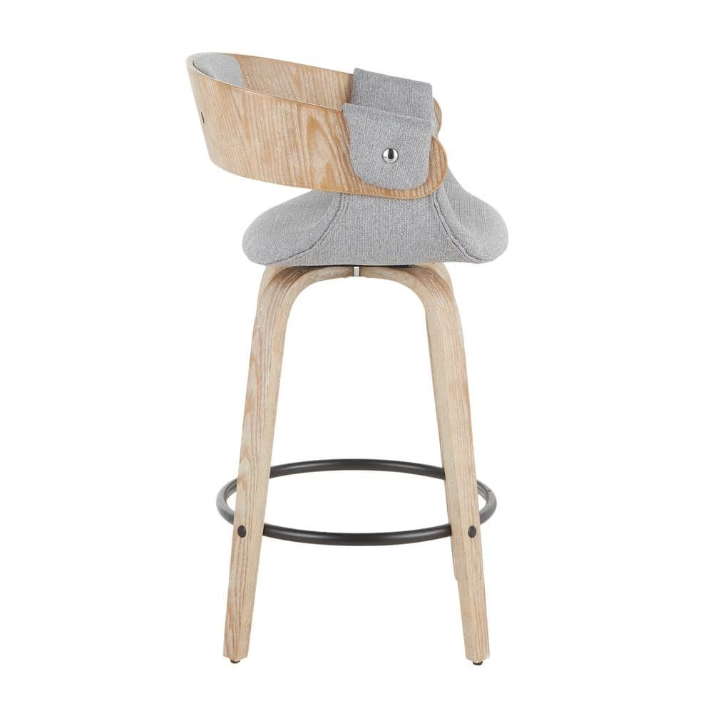 Elisa 34.5 in. Counter Height Bar Stool in Grey Fabric and White Washed Wood (Set of 2) by Lumisource 4 Elisa 34.5 in. Counter Height Bar Stool in Grey Fabric and White Washed Wood (Set of 2) by Lumisource - Image 2