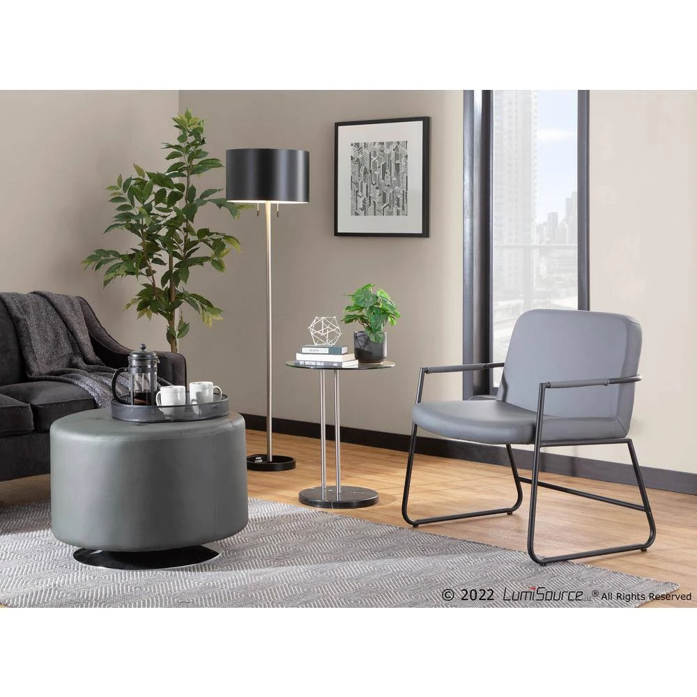 Duke Grey Faux Leather and Black Steel Arm Chair by Lumisource 9 Duke Grey Faux Leather and Black Steel Arm Chair by Lumisource - Image 7