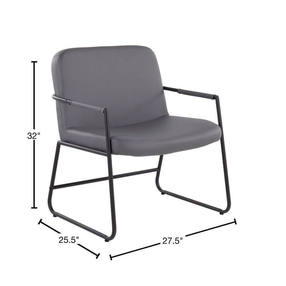 Duke Grey Faux Leather and Black Steel Arm Chair by Lumisource 5 Duke Grey Faux Leather and Black Steel Arm Chair by Lumisource - Image 3