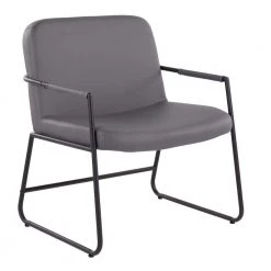 Duke Grey Faux Leather and Black Steel Arm Chair by Lumisource