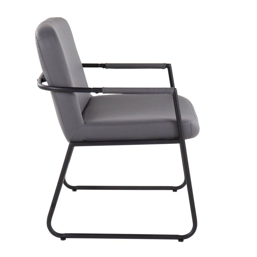 Duke Grey Faux Leather and Black Steel Arm Chair by Lumisource 4 Duke Grey Faux Leather and Black Steel Arm Chair by Lumisource - Image 2