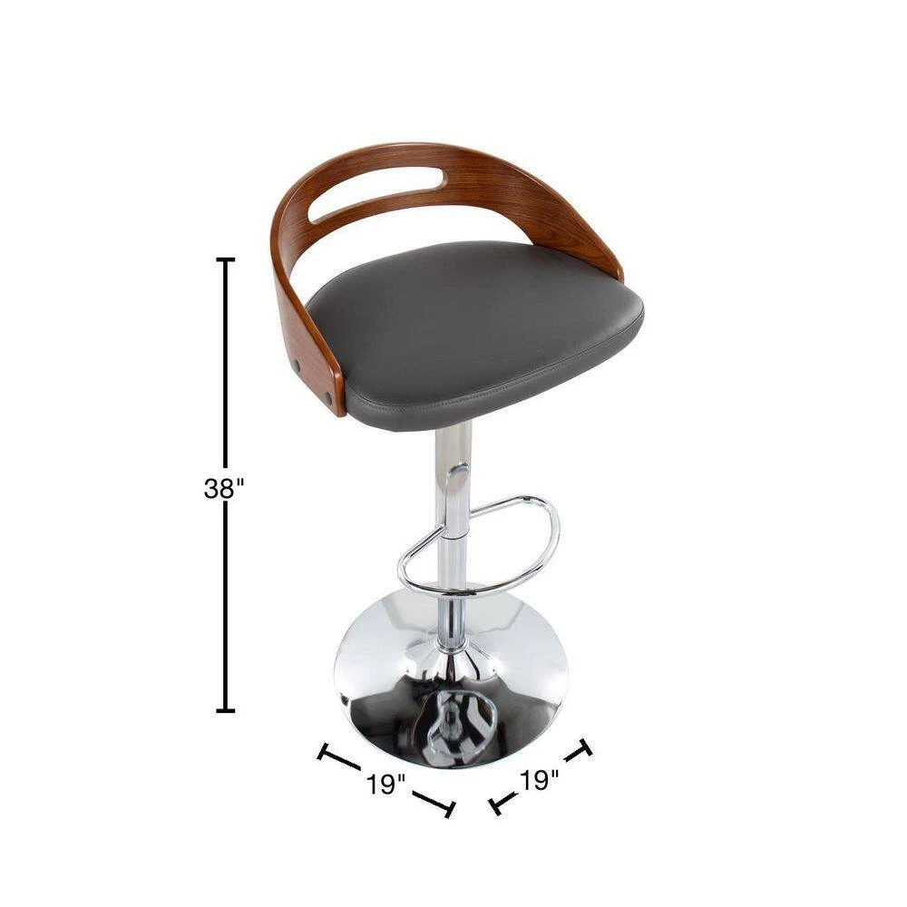 Cassis 38 in. Adjustable Bar Stool in Grey Faux Leather and Chrome with Walnut Wood (Set of 2) by Lumisource 5 Cassis 38 in. Adjustable Bar Stool in Grey Faux Leather and Chrome with Walnut Wood (Set of 2) by Lumisource - Image 3