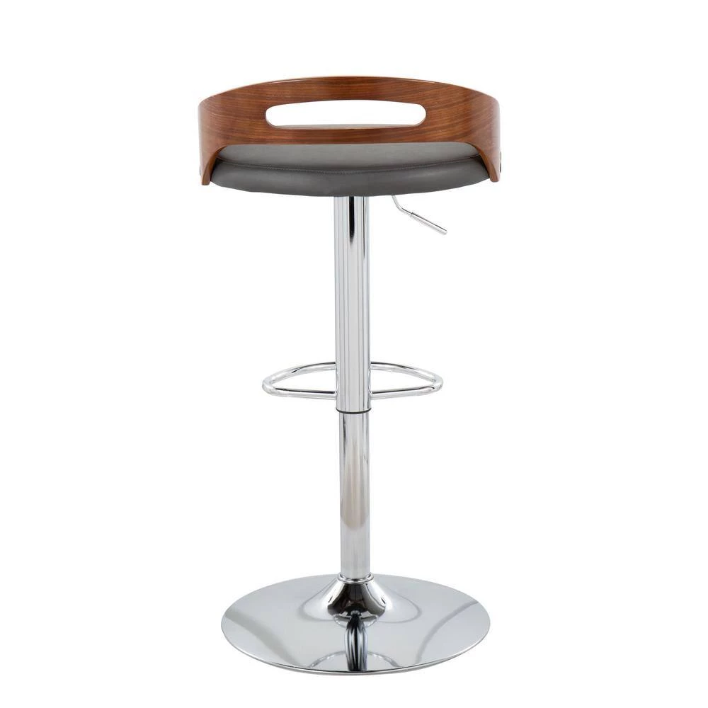 Cassis 38 in. Adjustable Bar Stool in Grey Faux Leather and Chrome with Walnut Wood (Set of 2) by Lumisource 7 Cassis 38 in. Adjustable Bar Stool in Grey Faux Leather and Chrome with Walnut Wood (Set of 2) by Lumisource - Image 5