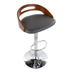 Cassis 38 in. Adjustable Bar Stool in Grey Faux Leather and Chrome with Walnut Wood (Set of 2) by Lumisource 11 Cassis 38 in. Adjustable Bar Stool in Grey Faux Leather and Chrome with Walnut Wood (Set of 2) by Lumisource -Cheap Lumisource Store grey faux leather chrome lumisource bar stools bs cass2 swvovl wlgy2 a0 1000