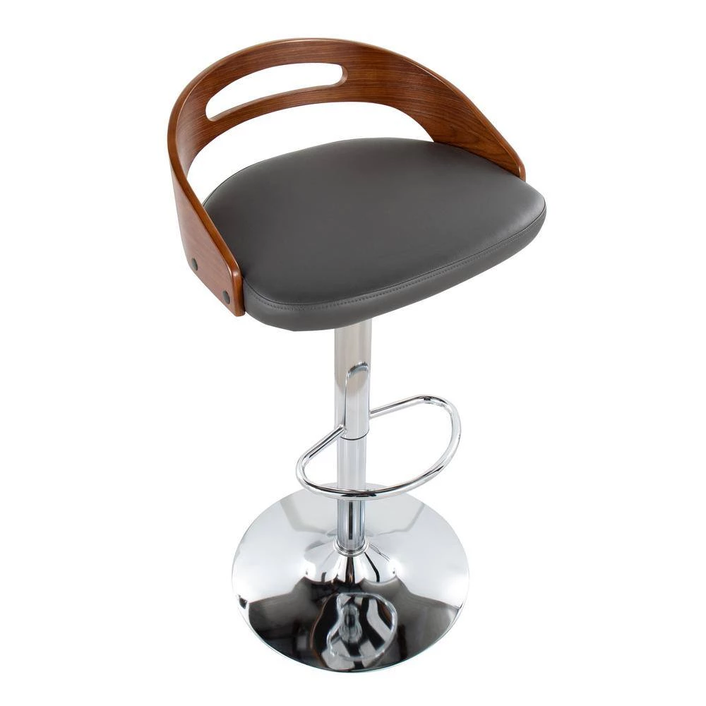 Cassis 38 in. Adjustable Bar Stool in Grey Faux Leather and Chrome with Walnut Wood (Set of 2) by Lumisource 6 Cassis 38 in. Adjustable Bar Stool in Grey Faux Leather and Chrome with Walnut Wood (Set of 2) by Lumisource - Image 4