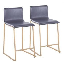 Mara 34.5 in. Grey Faux Leather and Gold Metal High Back Counter Stool (Set of 2) by Lumisource