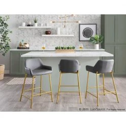 Daniella 33 in. Fixed-Height Grey Faux Leather and Gold Steel Counter Height Bar Stool (Set of 2) by Lumisource 11 Daniella 33 in. Fixed-Height Grey Faux Leather and Gold Steel Counter Height Bar Stool (Set of 2) by Lumisource -Cheap Lumisource Store grey faux leather gold steel lumisource bar stools b24 dnla2 aupugy2 31 1000