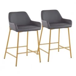 Daniella 33 in. Fixed-Height Grey Faux Leather and Gold Steel Counter Height Bar Stool (Set of 2) by Lumisource