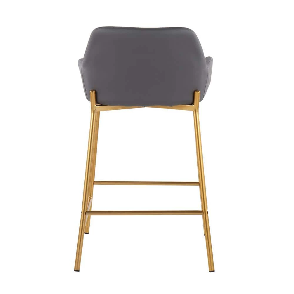 Daniella 33 in. Fixed-Height Grey Faux Leather and Gold Steel Counter Height Bar Stool (Set of 2) by Lumisource 6 Daniella 33 in. Fixed-Height Grey Faux Leather and Gold Steel Counter Height Bar Stool (Set of 2) by Lumisource - Image 4