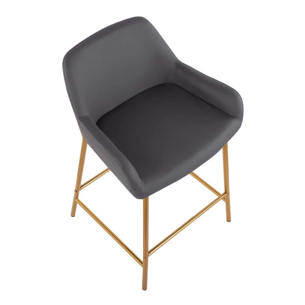 Daniella 33 in. Fixed-Height Grey Faux Leather and Gold Steel Counter Height Bar Stool (Set of 2) by Lumisource 5 Daniella 33 in. Fixed-Height Grey Faux Leather and Gold Steel Counter Height Bar Stool (Set of 2) by Lumisource - Image 3