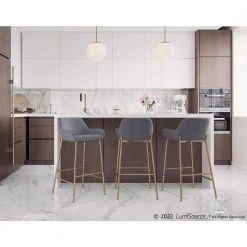 Daniella 38 in. Fixed Height Grey Faux Leather and Gold Steel Bar Stool (Set of 2) by Lumisource -Cheap Lumisource Store grey faux leather gold steel lumisource bar stools b30 dnla2 aupugy2 31 1000