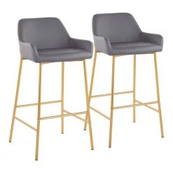 Daniella 38 in. Fixed Height Grey Faux Leather and Gold Steel Bar Stool (Set of 2) by Lumisource