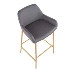 Daniella 38 in. Fixed Height Grey Faux Leather and Gold Steel Bar Stool (Set of 2) by Lumisource -Cheap Lumisource Store grey faux leather gold steel lumisource bar stools b30 dnla2 aupugy2 a0 1000