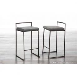 Fuji 26 in. Antique Stackable Counter Stool with Grey Faux Leather Cushion (Set of 2) by Lumisource -Cheap Lumisource Store grey faux leather lumisource bar stools b26 fuji angy2 31 1000