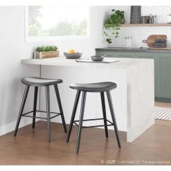 Saddle 25 in. Black Counter Stool in Grey Faux Leather with Black Metal (Set of 2) by Lumisource -Cheap Lumisource Store grey faux leather lumisource bar stools b26 sadl bkgy2 31 1000