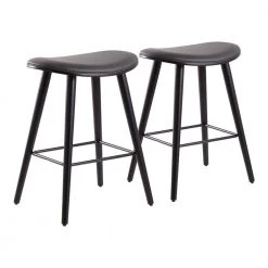 Saddle 25 in. Black Counter Stool in Grey Faux Leather with Black Metal (Set of 2) by Lumisource