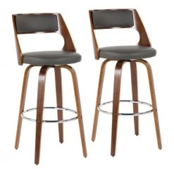 Cecina 40.25 in. Bar Stool in Grey Faux Leather and Walnut Wood (Set of 2) by Lumisource