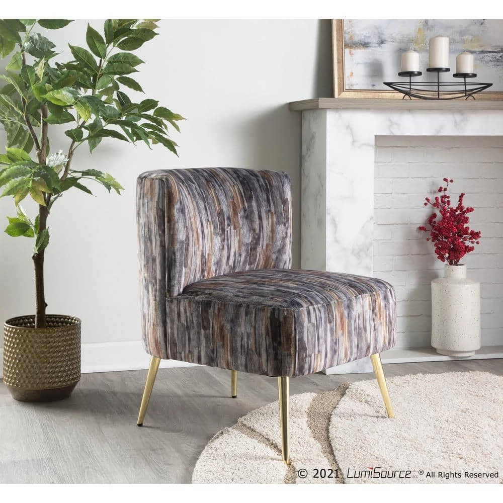 Fran Grey Fabric and Gold Metal Slipper Chair by Lumisource 11 Fran Grey Fabric and Gold Metal Slipper Chair by Lumisource - Image 9