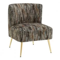 Fran Grey Fabric and Gold Metal Slipper Chair by Lumisource