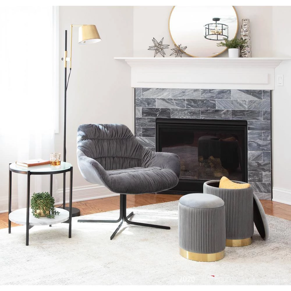 Wayne Swivel Lounge Chair in Grey Velvet and Black Metal by Lumisource 8 Wayne Swivel Lounge Chair in Grey Velvet and Black Metal by Lumisource - Image 6