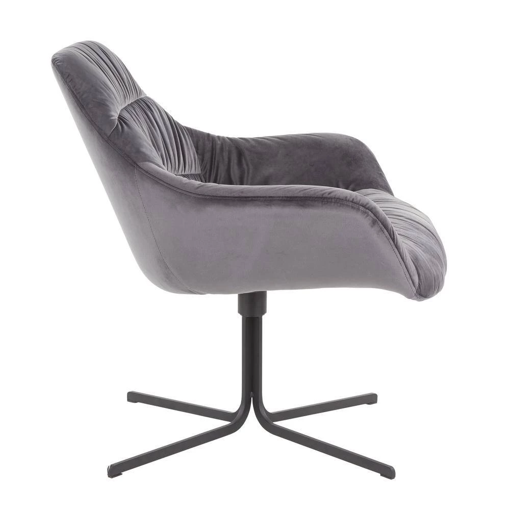 Wayne Swivel Lounge Chair in Grey Velvet and Black Metal by Lumisource 4 Wayne Swivel Lounge Chair in Grey Velvet and Black Metal by Lumisource - Image 2