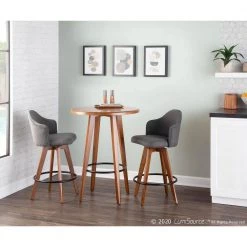 Ahoy 26 in. Counter Stool in Grey Fabric and Walnut Wood by Lumisource -Cheap Lumisource Store grey lumisource bar stools b26 ahoyup wlgy 31 1000