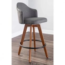 Ahoy 26 in. Counter Stool in Grey Fabric and Walnut Wood by Lumisource -Cheap Lumisource Store grey lumisource bar stools b26 ahoyup wlgy c3 1000