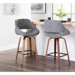 Fabrico 26 in. Walnut and Grey Fabric Counter Stool with Square Black Footrest (Set of 2) by Lumisource -Cheap Lumisource Store grey lumisource bar stools b26 fbco2x wlgy2 31 1000