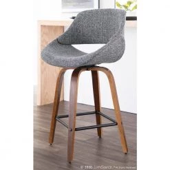 Fabrico 26 in. Walnut and Grey Fabric Counter Stool with Square Black Footrest (Set of 2) by Lumisource -Cheap Lumisource Store grey lumisource bar stools b26 fbco2x wlgy2 c3 1000