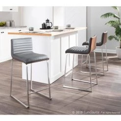 Mara 26 in. Walnut and Grey Counter Stool (Set of 2) by Lumisource -Cheap Lumisource Store grey lumisource bar stools b26 mara wl gy2 31 1000