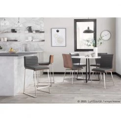 Mara 26 in. Walnut and Grey Counter Stool (Set of 2) by Lumisource -Cheap Lumisource Store grey lumisource bar stools b26 mara wl gy2 c3 1000