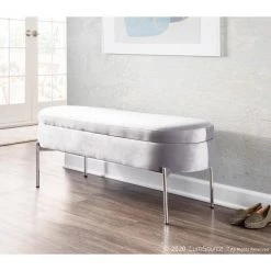Chloe 18 in. Grey Velvet and Chrome Storage Bench by Lumisource -Cheap Lumisource Store grey lumisource bedroom benches bc chloe stor vgy 1f 1000