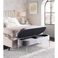 Chloe 18 in. Grey Velvet and Chrome Storage Bench by Lumisource -Cheap Lumisource Store grey lumisource bedroom benches bc chloe stor vgy 31 1000